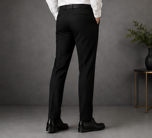 D&J Men's Premium Black Formal Pant | Tailored Fit | Stretch Fit