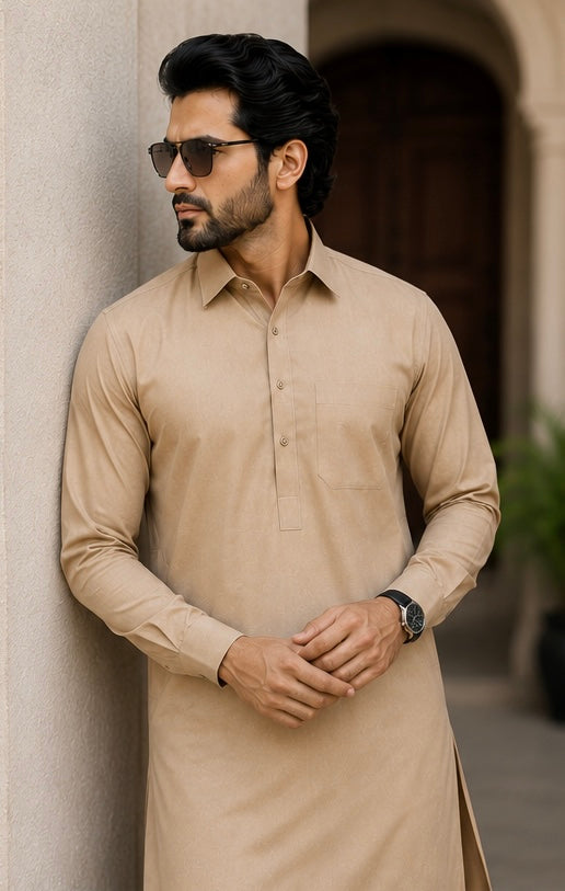 SIYARAM'S Premium Beige Pathani Suit for Men | Soft Feel | Classic Fit