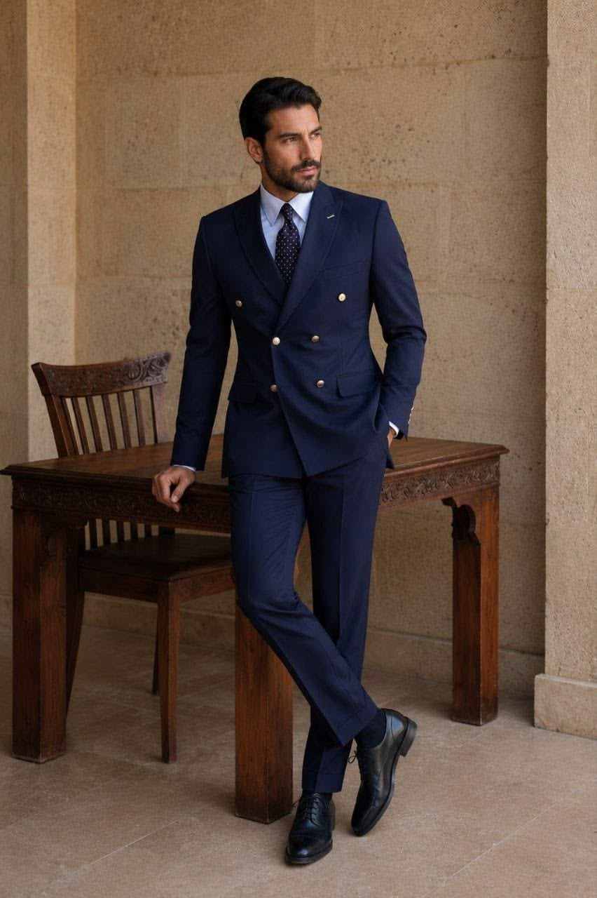 Old Money Navy Blue Double-Breasted Suit – Timeless Luxury & Quiet Sophistication