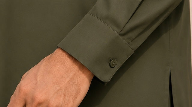 MAFATLAL Premium Olive Green Pathani Kurta Pyjama for Men | Soft Cotton Blend | Mandarin Collar | Straight