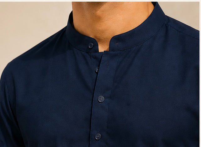 SAGAR Premium Navy Blue Kurta Pyjama for Men | Soft Cotton Blend | Mandarin Collar | Straight Fit