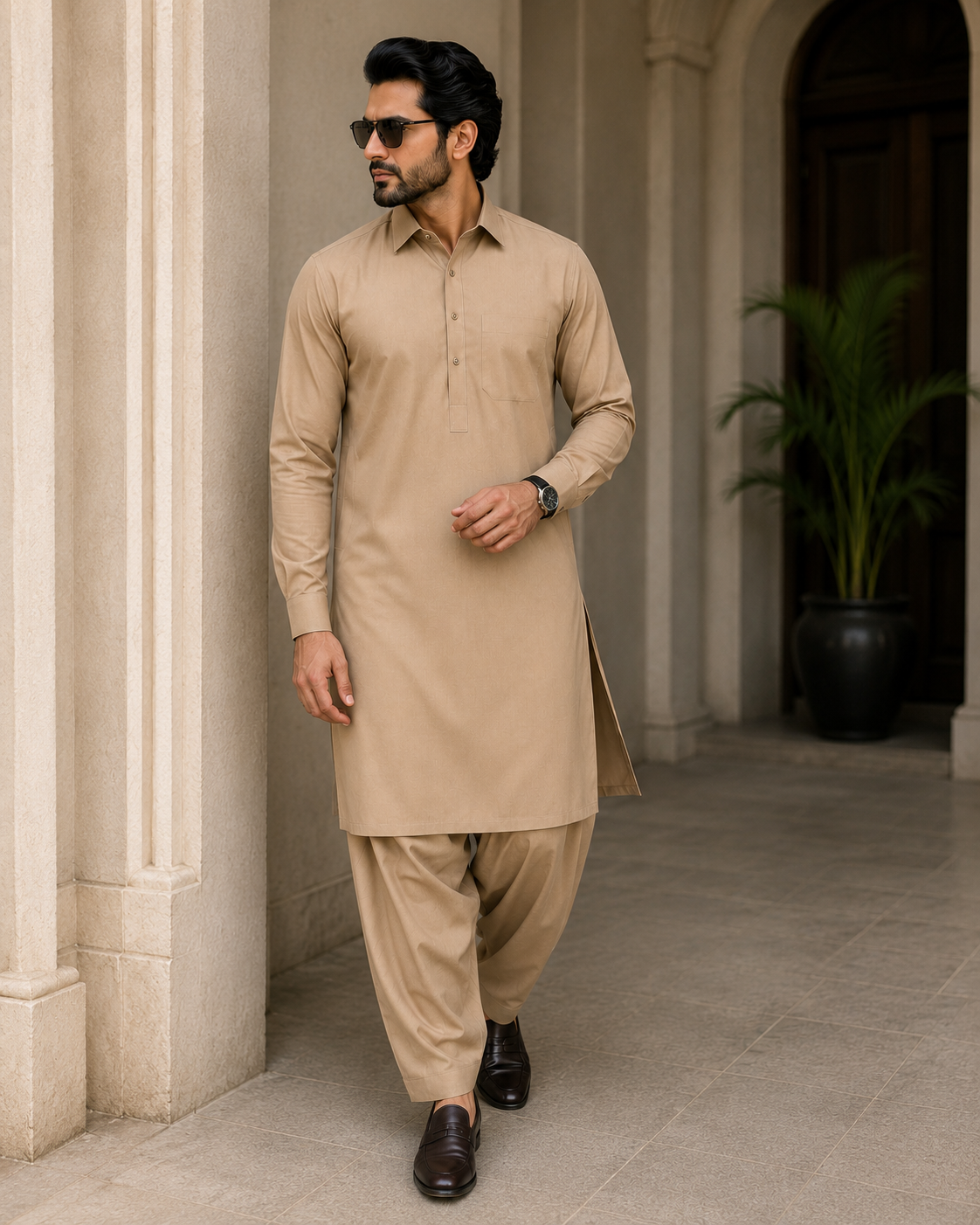 SIYARAM'S Premium Beige Pathani Suit for Men | Soft Feel | Classic Fit