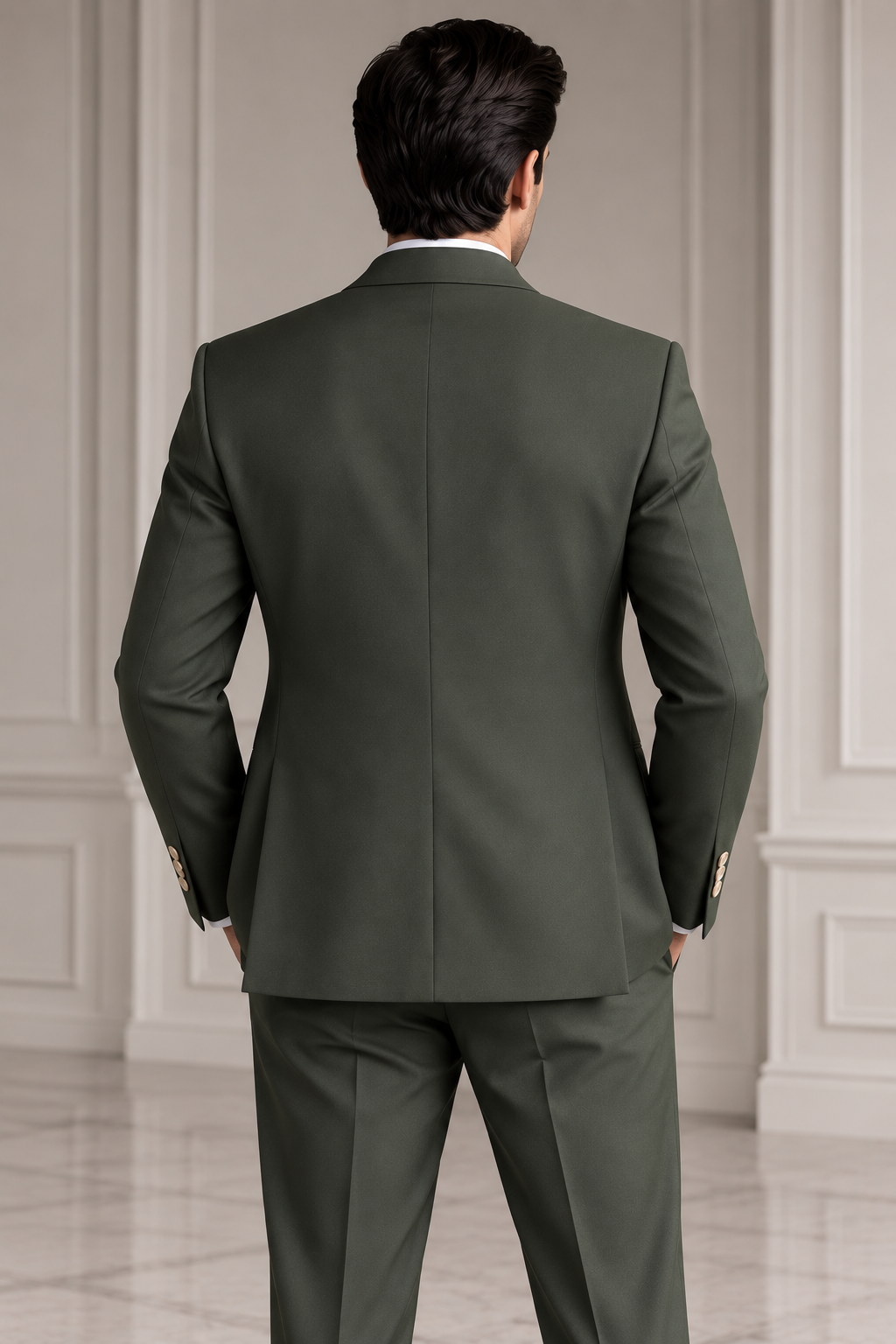 Forest Green Asymmetric Designer Suit with Contrast Lapel