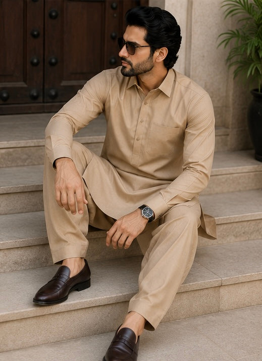 SIYARAM'S Premium Beige Pathani Suit for Men | Soft Feel | Classic Fit