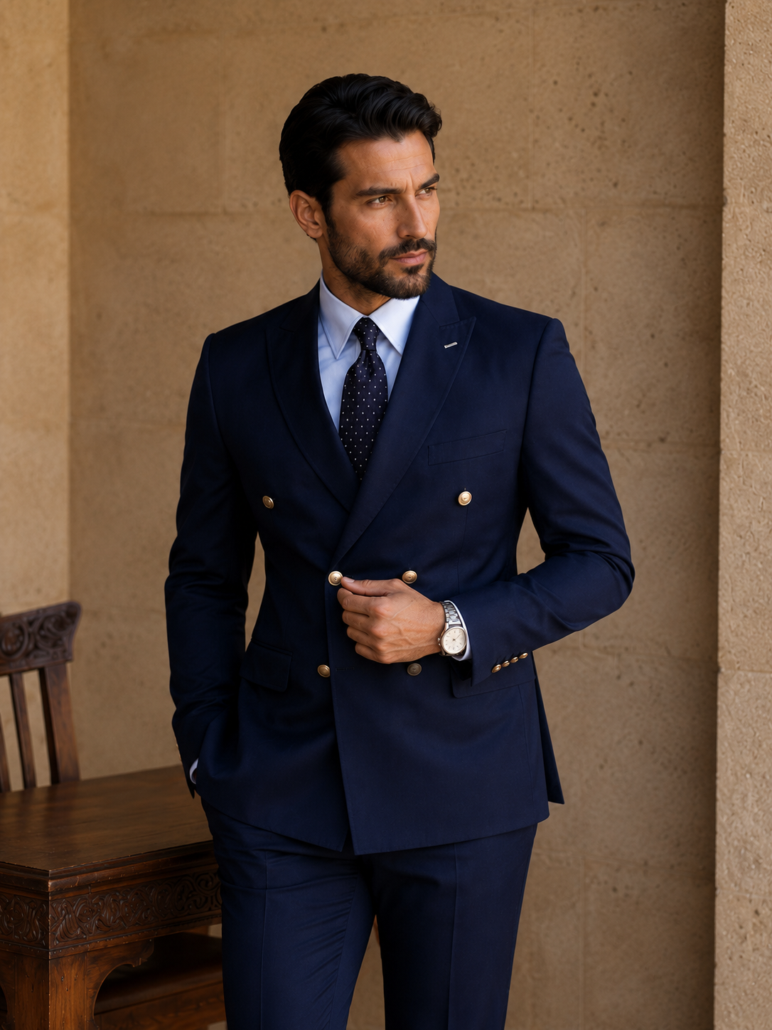 Old Money Navy Blue Double-Breasted Suit – Timeless Luxury & Quiet Sophistication
