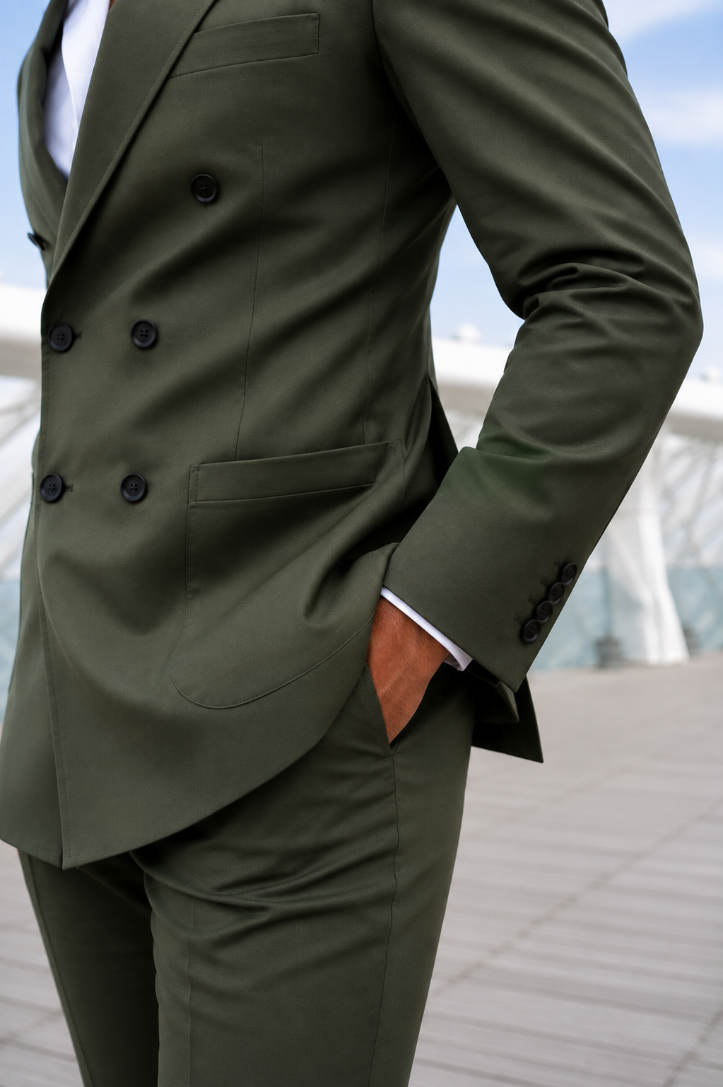 Olive Green Double-Breasted Suit | Premium Tailored Fit