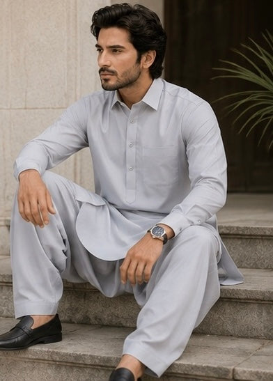 SIYARAM’S Ice Grey Premium Pathani Suit