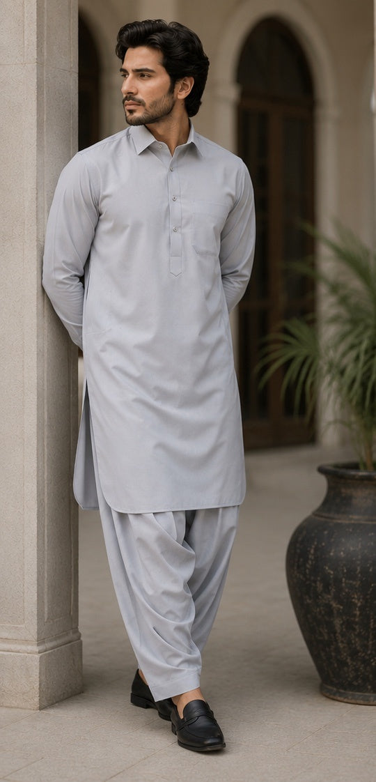 SIYARAM’S Ice Grey Premium Pathani Suit