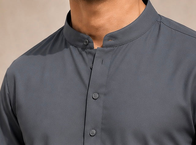 SAGAR Premium Steel Grey Kurta Pyjama for Men | Soft Cotton Blend | Mandarin Collar | Straight Fit