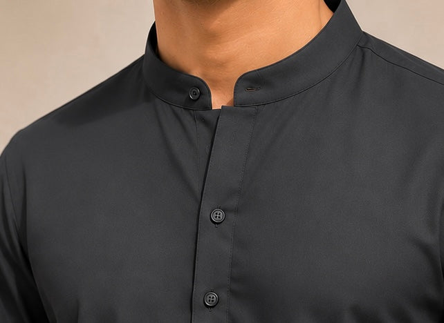 MAFATLAL Premium Charcoal Grey Kurta Pyjama for Men | Soft Cotton Blend | Mandarin Collar | Straight Fit