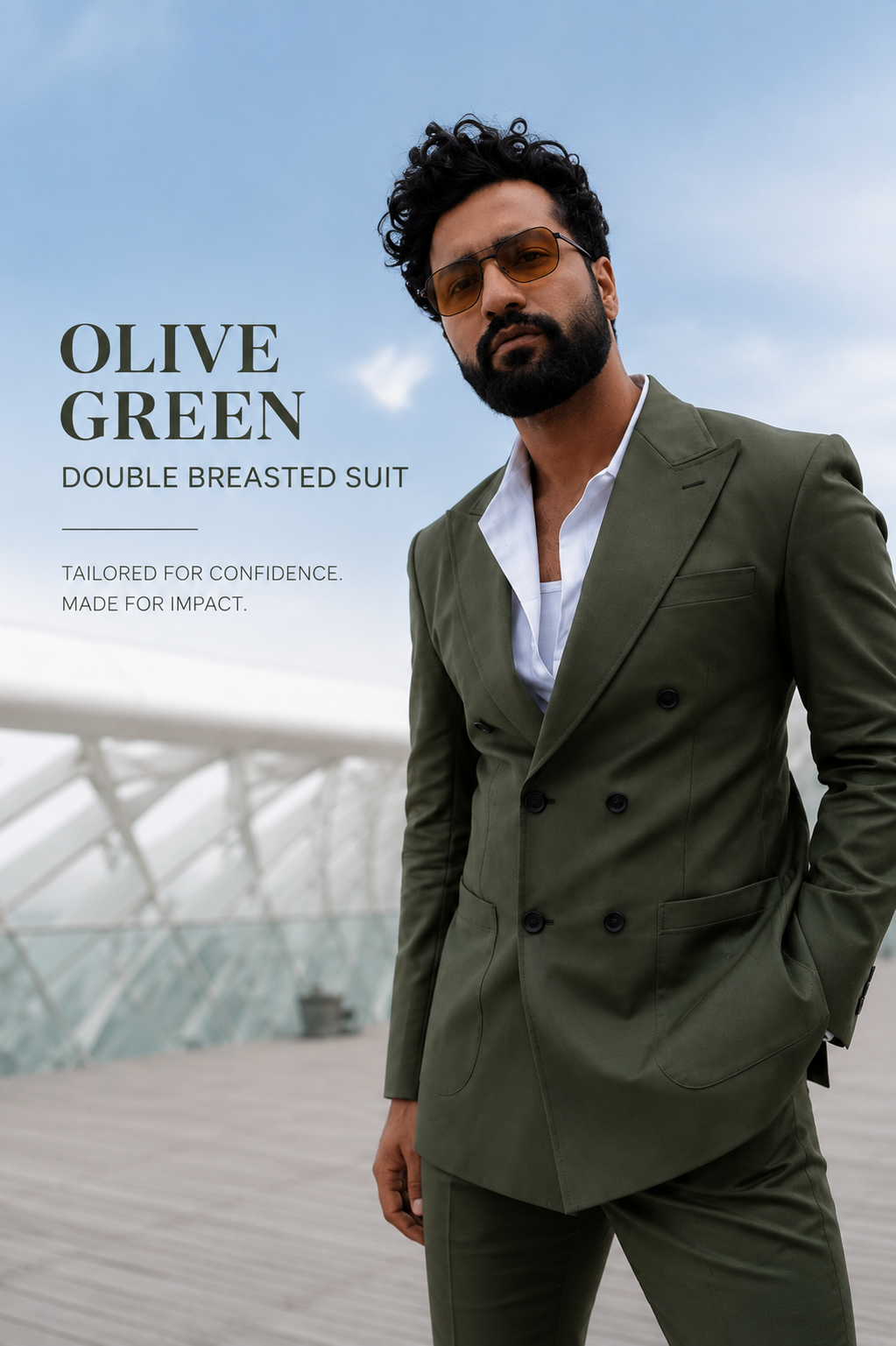 Olive Green Double-Breasted Suit | Premium Tailored Fit