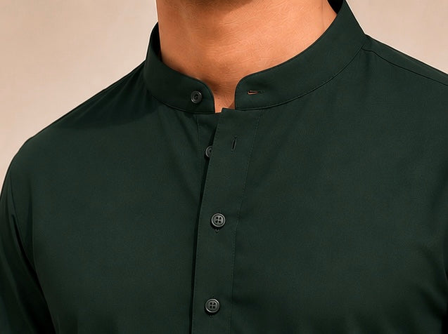 GEE CEE Premium Bottle Green Kurta Pyjama for Men | Soft Cotton Blend | Mandarin Collar | Straight Fit