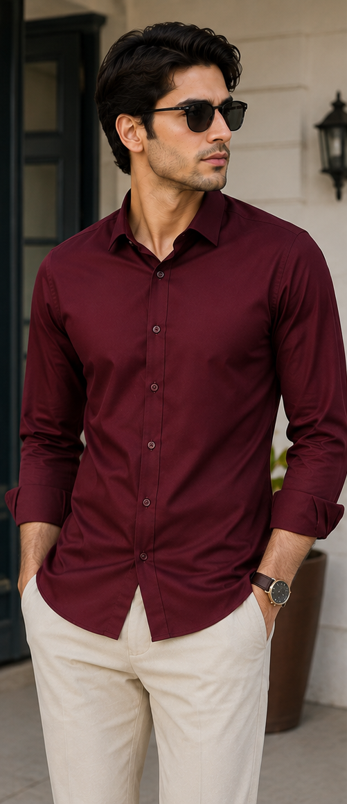 SIYARAM'S Men's Premium Burgundy Cotton Shirt | Luxury Full Sleeve Formal & Smart Casual Shirt