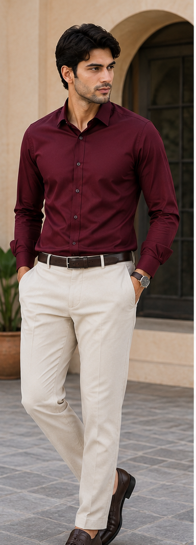 SIYARAM'S Men's Premium Burgundy Cotton Shirt | Luxury Full Sleeve Formal & Smart Casual Shirt