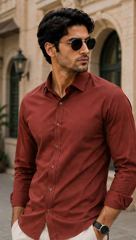 ARVIND Men's Premium Molten Brick Cotton Shirt | Full Sleeve Luxury Formal & Smart Casual Shirt