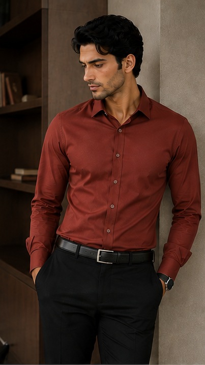 ARVIND Men's Premium Molten Brick Cotton Shirt | Full Sleeve Luxury Formal & Smart Casual Shirt