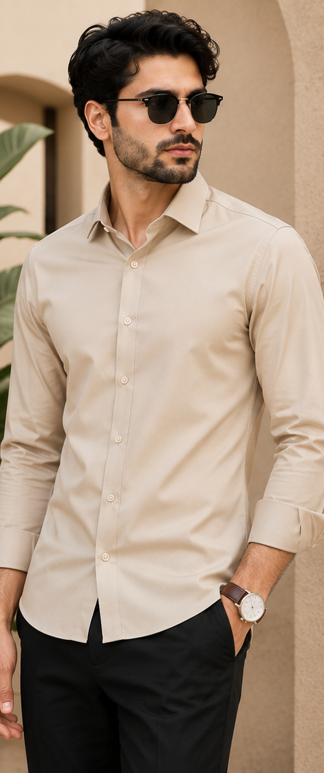 RUKMAN Men's Luxury Beige Shirt | Premium Full Sleeve Smart Casual & Business Wear
