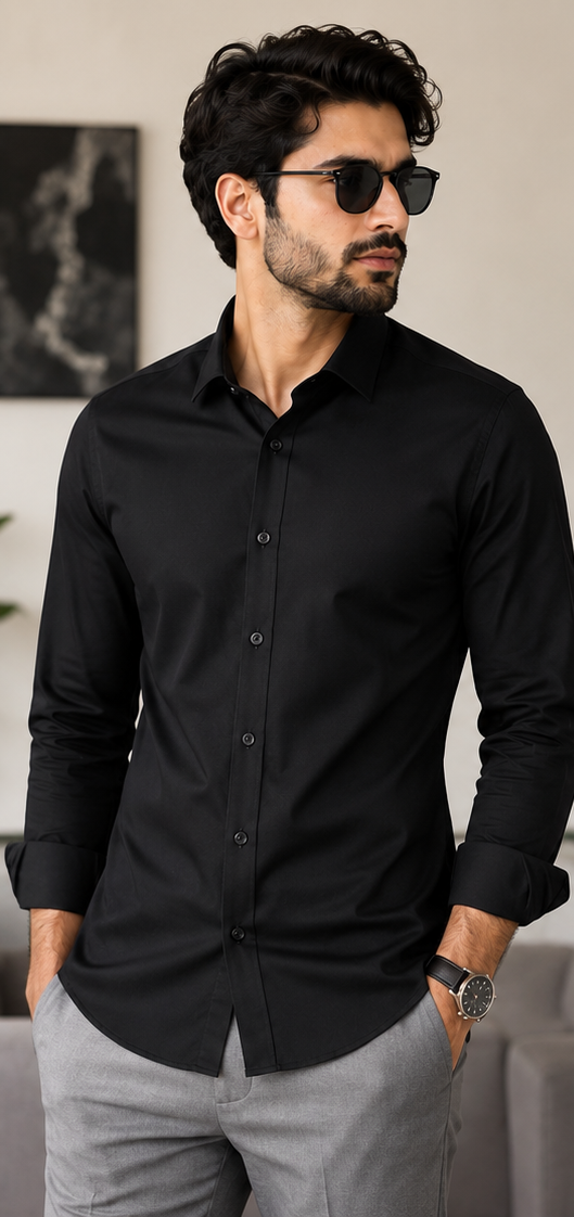 SIYARAM'S Premium Black Cotton Shirt for Men | Classic Full Sleeve Formal & Smart Casual Shirt
