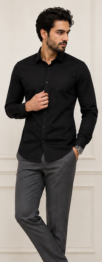 SIYARAM'S Premium Black Cotton Shirt for Men | Classic Full Sleeve Formal & Smart Casual Shirt