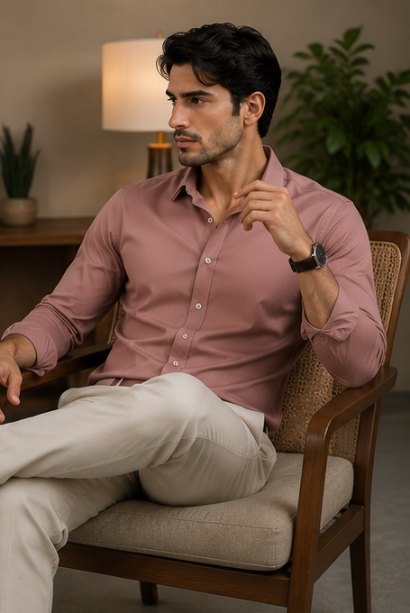 BAMBOO Men's Premium Hazel Rose Cotton Shirt | Elegant Full Sleeve Smart Casual & Formal Shirt