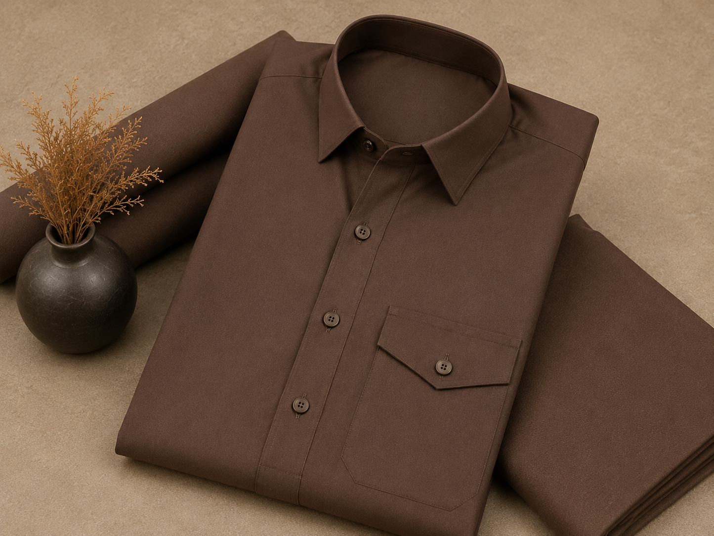HAJI SAAB Premium Mocha Pathani Suit for Men – Elegant Traditional Kurta & Salwar Set | Soft, Breathable Fabric | Classic Regular Fit