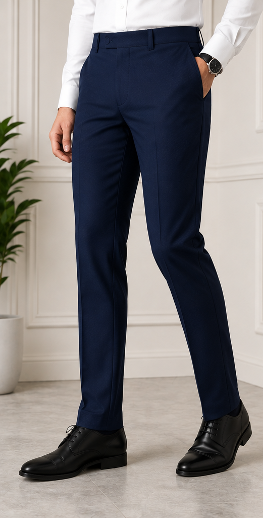 D&J Men's Premium Navy Blue Formal Pant | Tailored Fit | Stretch Comfort