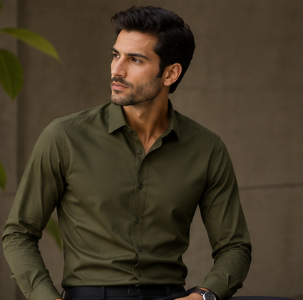 RUKMAN Men's Premium Olive Green Cotton Shirt | Full Sleeve Smart Casual & Formal Shirt