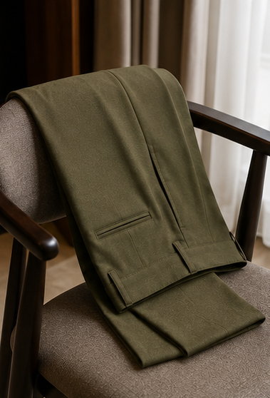 MARK & PENNY Men's Premium Olive Green Formal Pant | Tailored Fit
