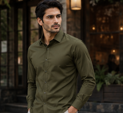RUKMAN Men's Premium Olive Green Cotton Shirt | Full Sleeve Smart Casual & Formal Shirt