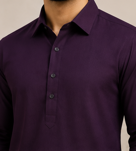 HAJI SAAB Deep Purple Pathani Suit for Men – Premium Traditional Kurta & Salwar Set | Soft Breathable Fabric | Regular Fit