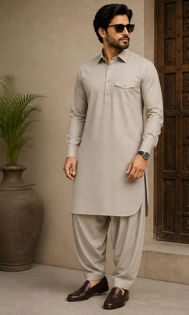 GEE CEE Stone Pathani Suit for Men – Premium Traditional Kurta & Salwar Set | Soft Breathable Fabric | Chest Pocket Design | Regular Fit | Ethnic & Festive Wear
