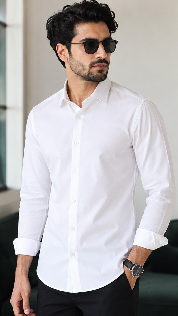 ARVIND Premium Classic White Cotton Shirt for Men | Crisp Formal & Smart Casual Full Sleeve Shirt