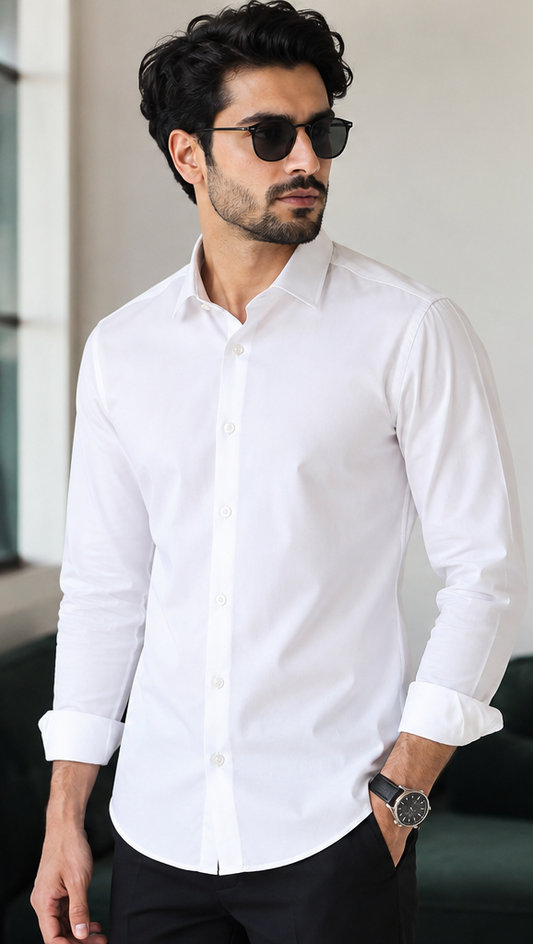 ARVIND Premium Classic White Cotton Shirt for Men | Crisp Formal & Smart Casual Full Sleeve Shirt